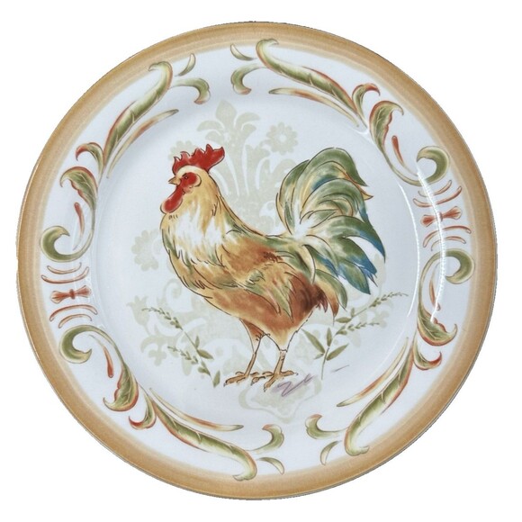 Pier 1 Imports Ironstone Rooster Dessert Salad Plates Set of 4 Colors Patterns - Picture 4 of 12